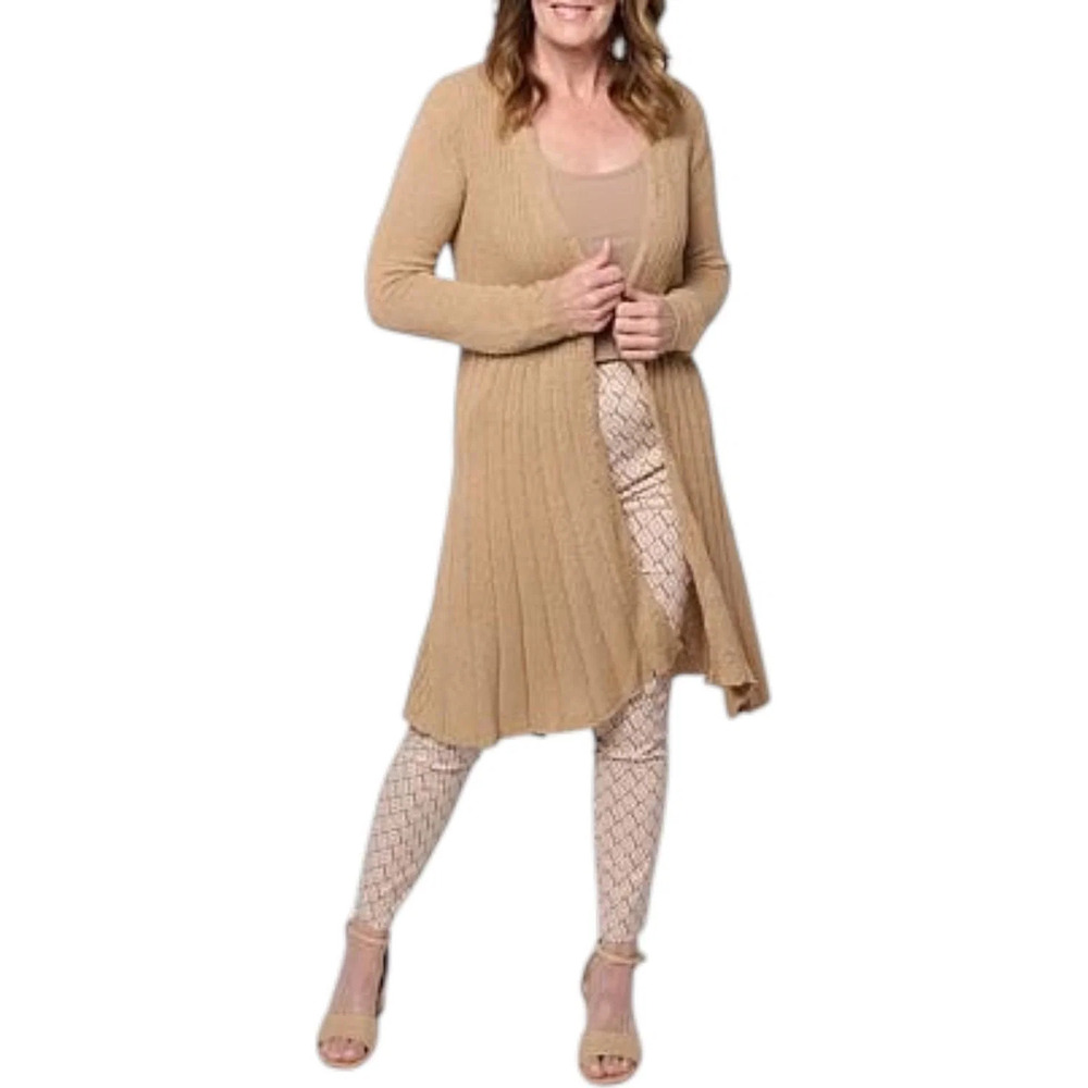 Nina Leonard Women's Long Sleeve Rib Knit Cardigan Tan - Regular
